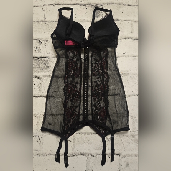 La Senza Black Red Lace Bustier Corset Garter XS - Picture 7 of 12